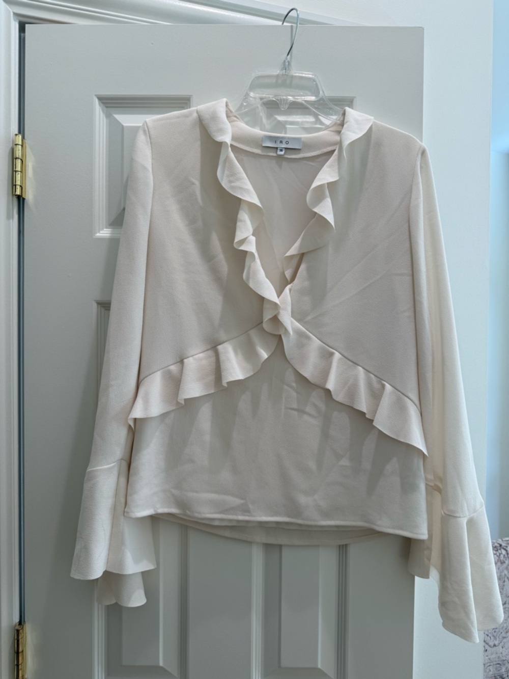 IRO Cream Ruffle V-Neck Blouse with Flared Cuffs